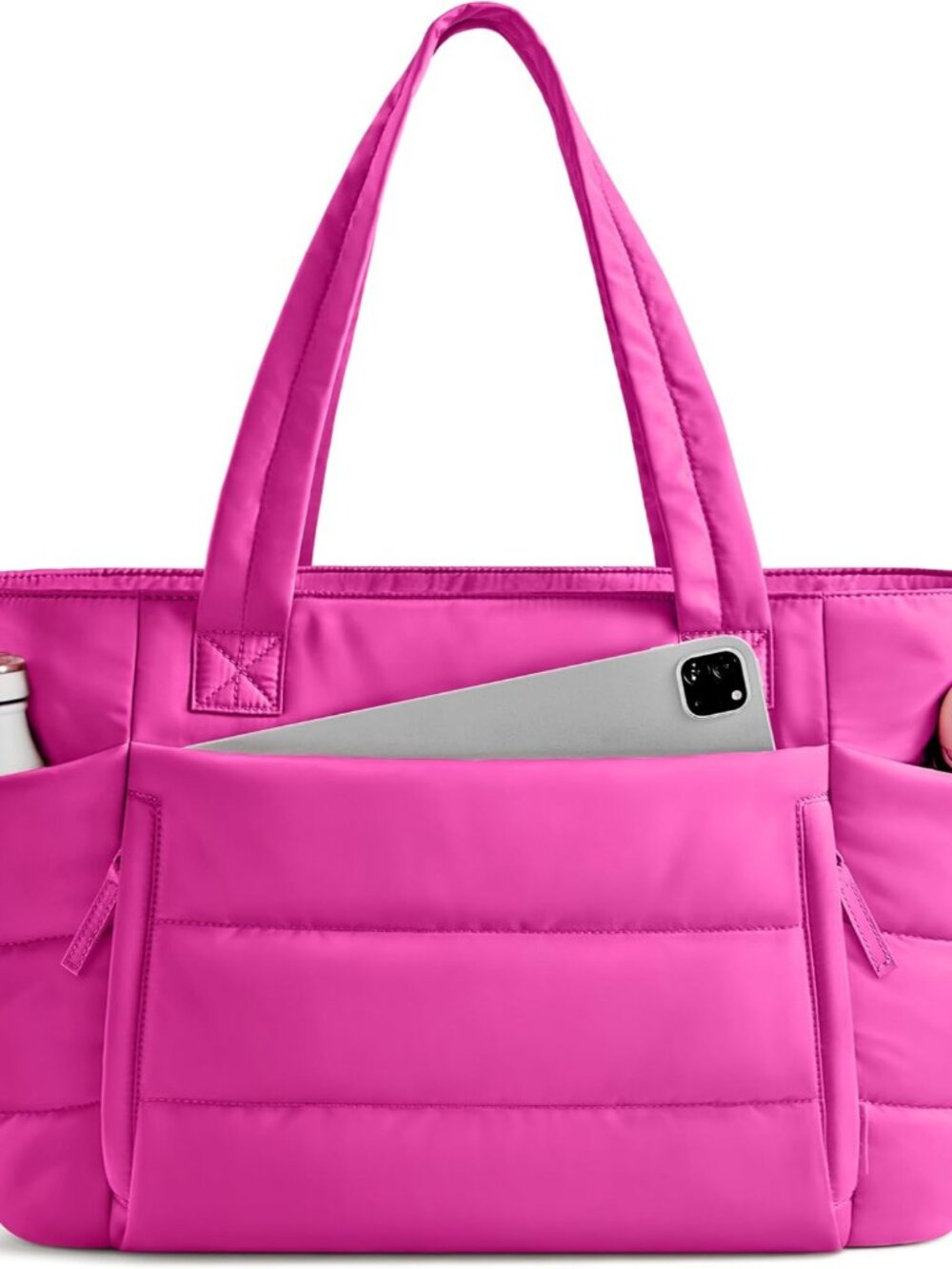 Tote Bag for Women with Zipper, Quilted Puffer Tote Bag with Compartments, Light
